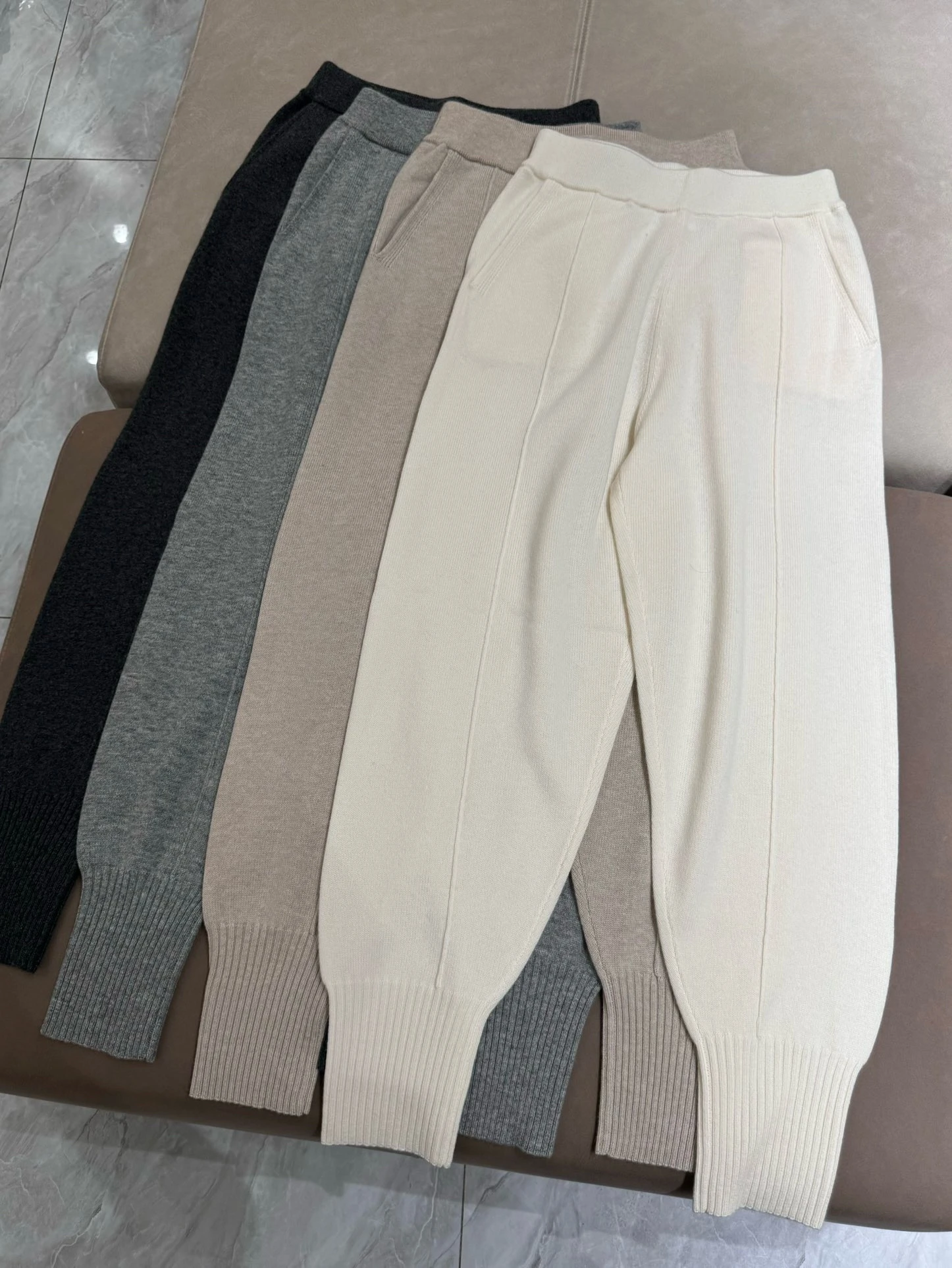 Autumn Winter 2024 Women's Cashmere Slim Fit Knit Pants Elastic Waist Elastic Cuff Pants