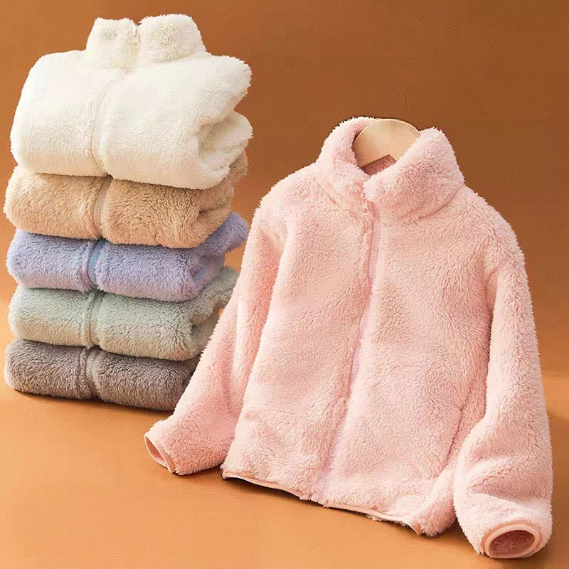 

Winter Winter New Style Kids Plush Coat Simple Fashion Children Solid Color Casual Outerwear Tops Toddler Costume Warm Jacket