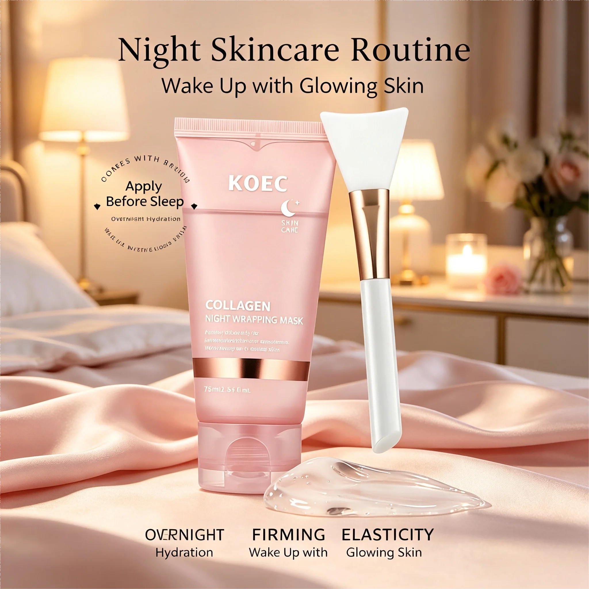 Collagen Overnight Peel Off Facial Mask, Deep Hydrating Night Skin Care Mask, Helps Refresh Dull Tired Skin, Improves the Appearance of Loose Skin, Revitalizes Skin for a Bright and Tender Complexion