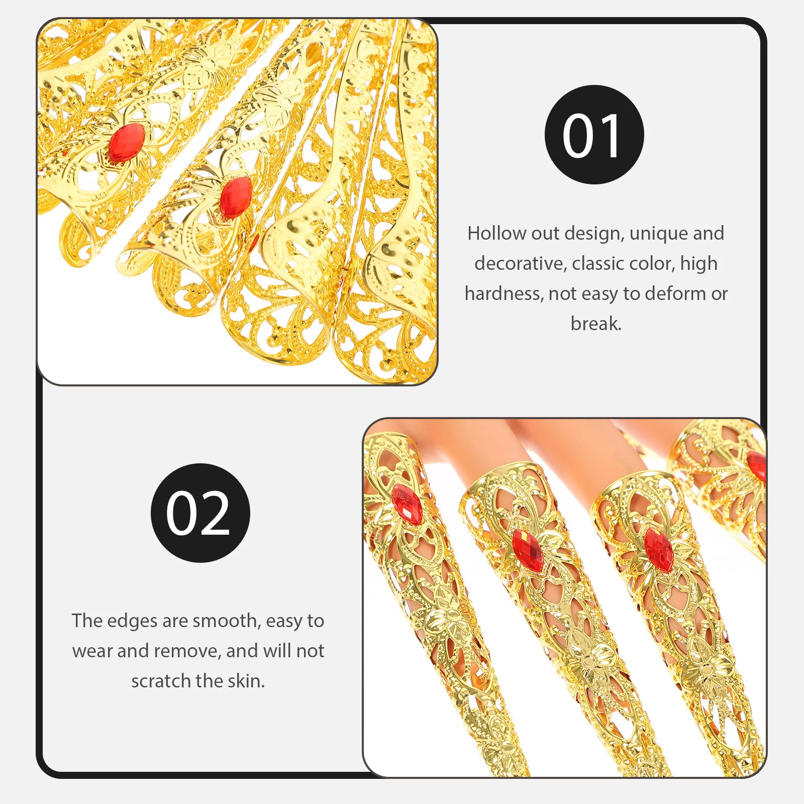 

10 шт., металлические когти на палец, древняя королева, полые кончики ногтей, чехол для косплея, аксессуар для вечеринки в честь Хэллоуина, кольца на палец