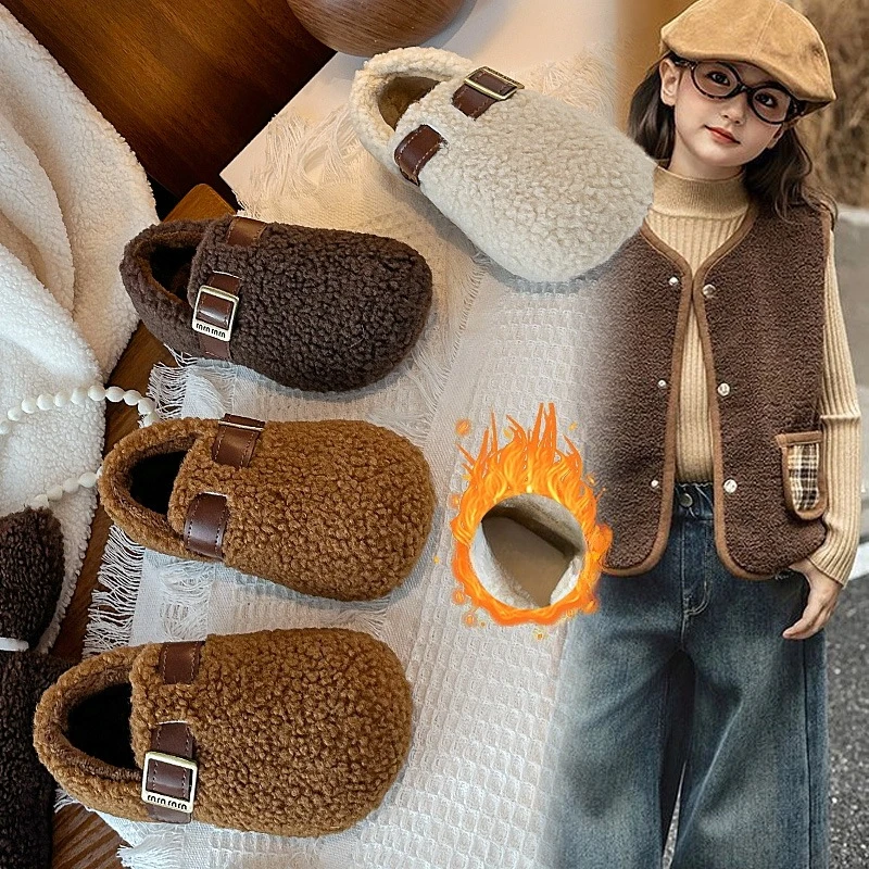 

Детская меховая обувь для детей 2–18 лет, коричневая мягкая хлопковая обувь для мальчиков и девочек, осенне-зимние бежевые нескользящие детские сапоги на плоской подошве