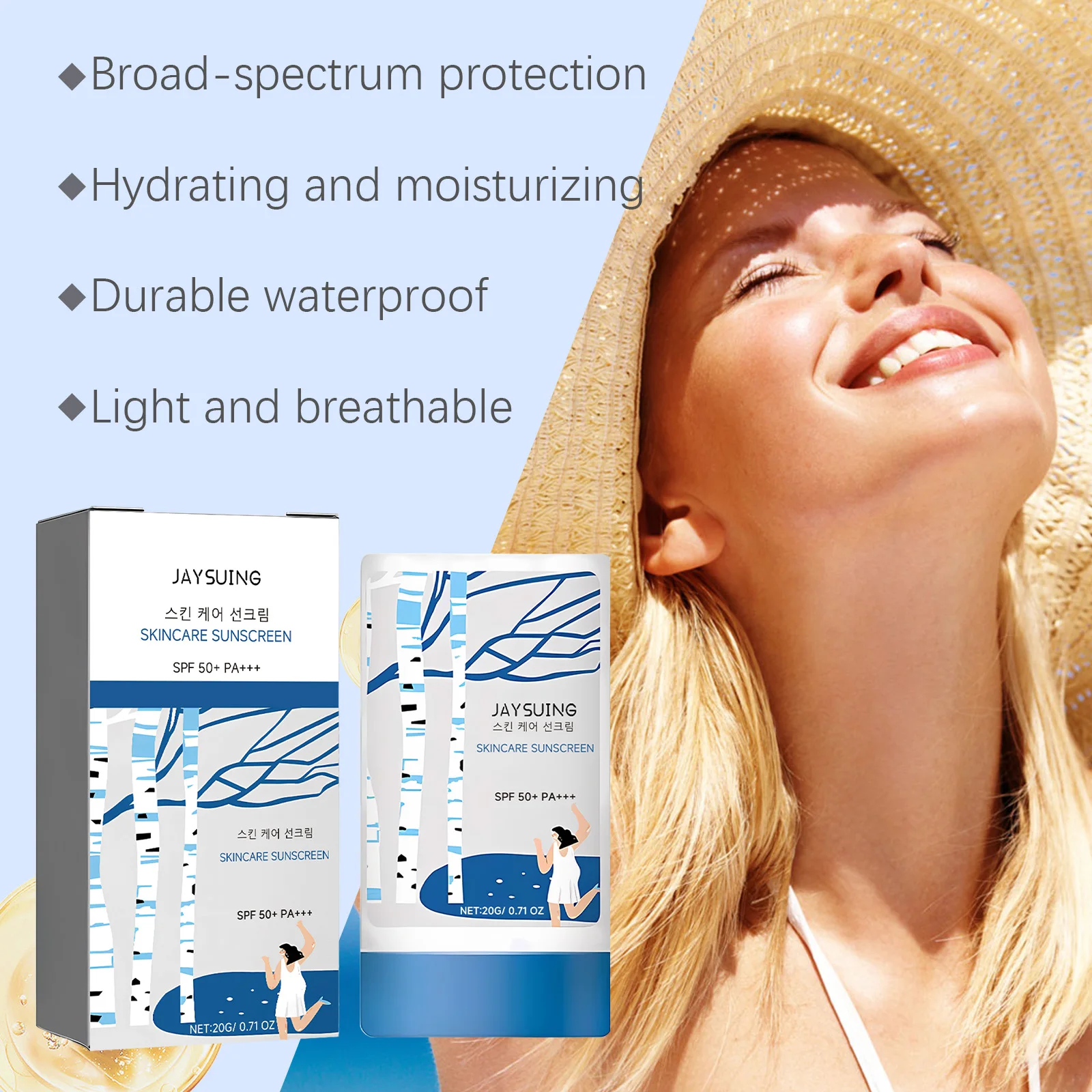 Jaysuing Skincare Sunscreen SPF 50+ Uv Protective Deep Moisturizing Anti Oxidant Non Greasy Waterproof Sunblock Stick Beauty