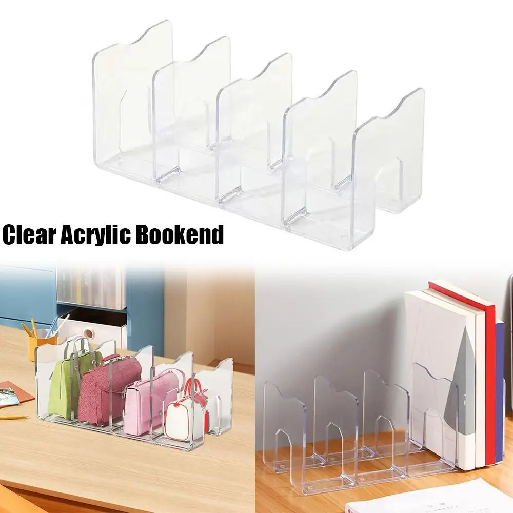 

Clear Acrylic Bookends Handbag Divider Organizer Desk Organizer Divided Book Stand Desktop Bookshelf File Organizer