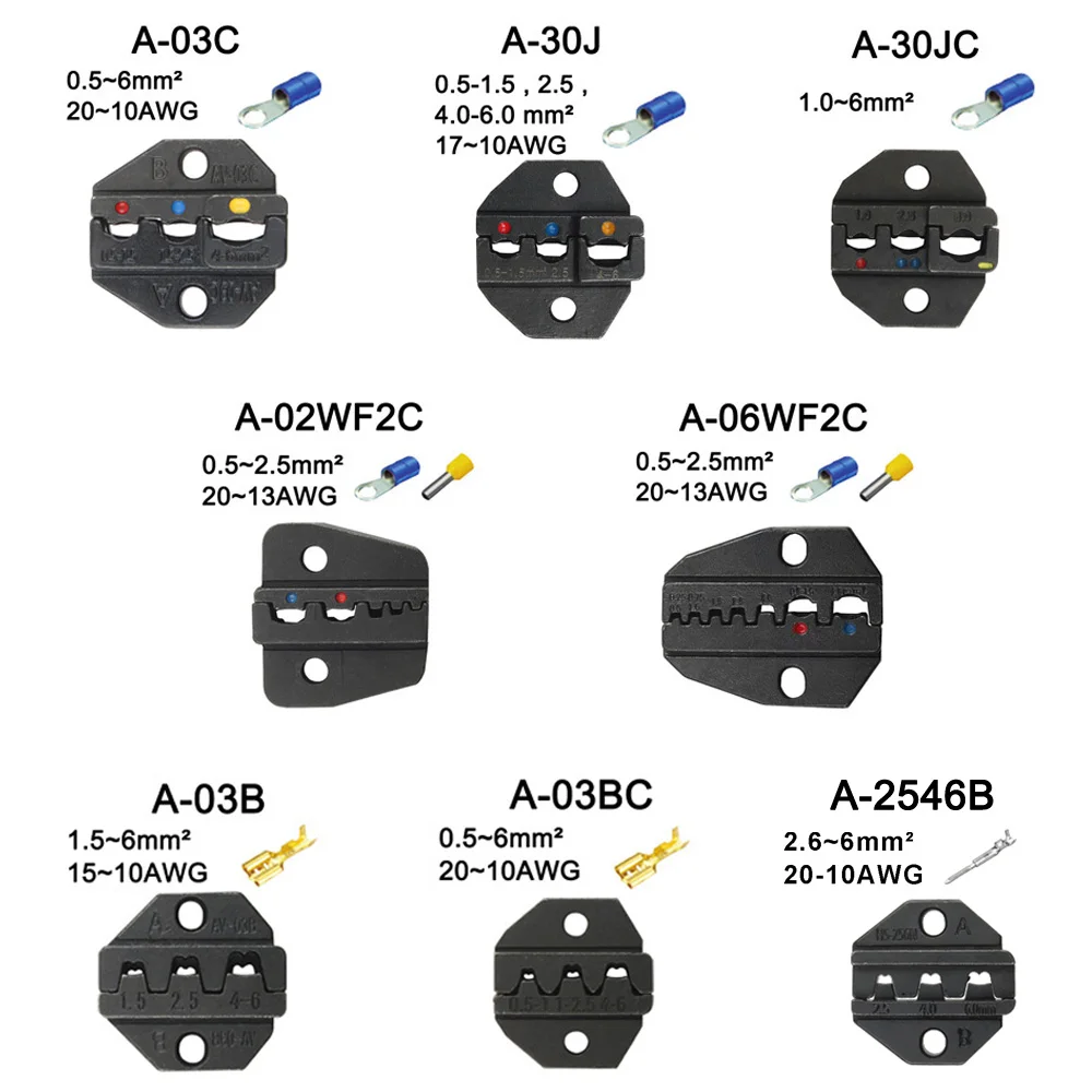 A03C A30J A30JC A06WF2C A02WFL A03B A2546B Die Sets for HS FSE Crimping pliers EM-6B1 EM-6B2 AM-10 machine one set modules jaws