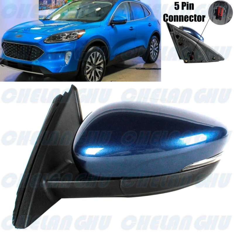 For Ford  Escape 2020 2021 2022 2023 Left Side 5 pins Blue Painted Power Adjust Turn Lamp Mirror Assembly