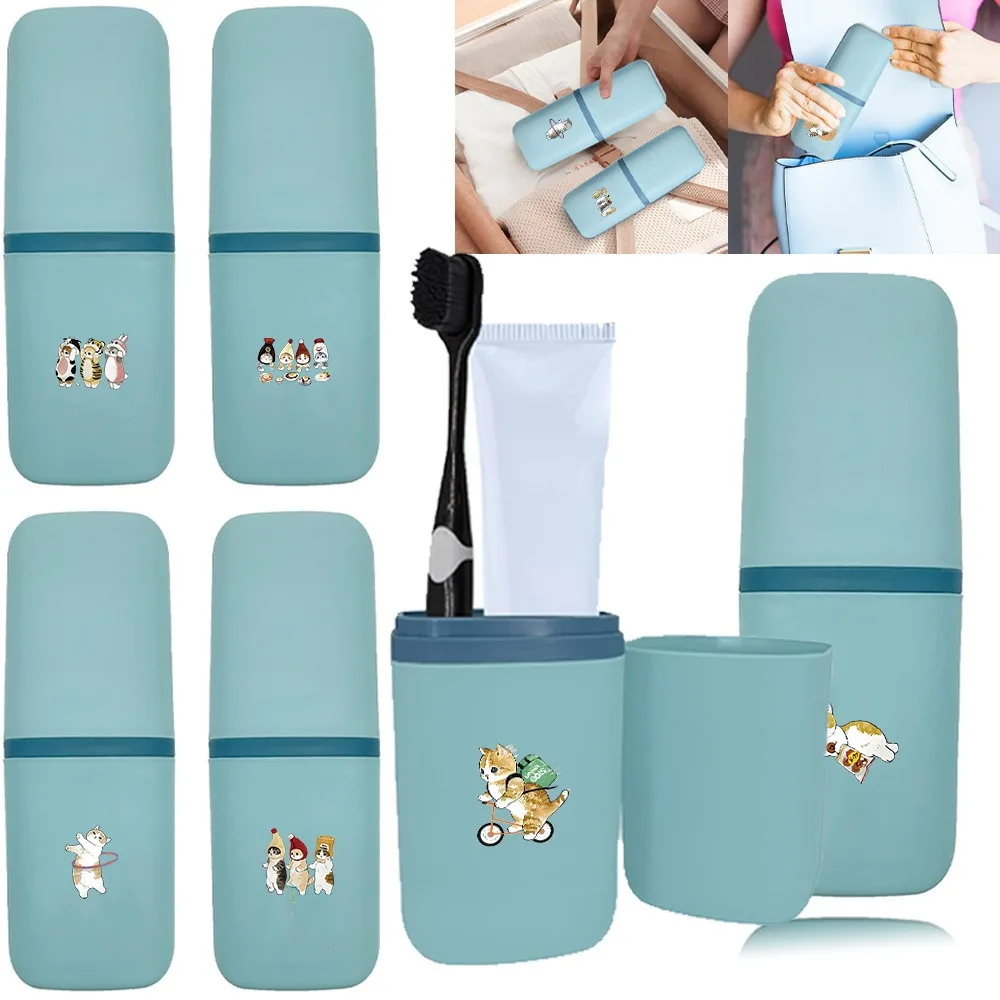 

Portable Travel Toiletries Cup Cute Patterned Toothbrush Toothpaste Cup Multifunctional Travel Dental Storage Case Cat Pattern