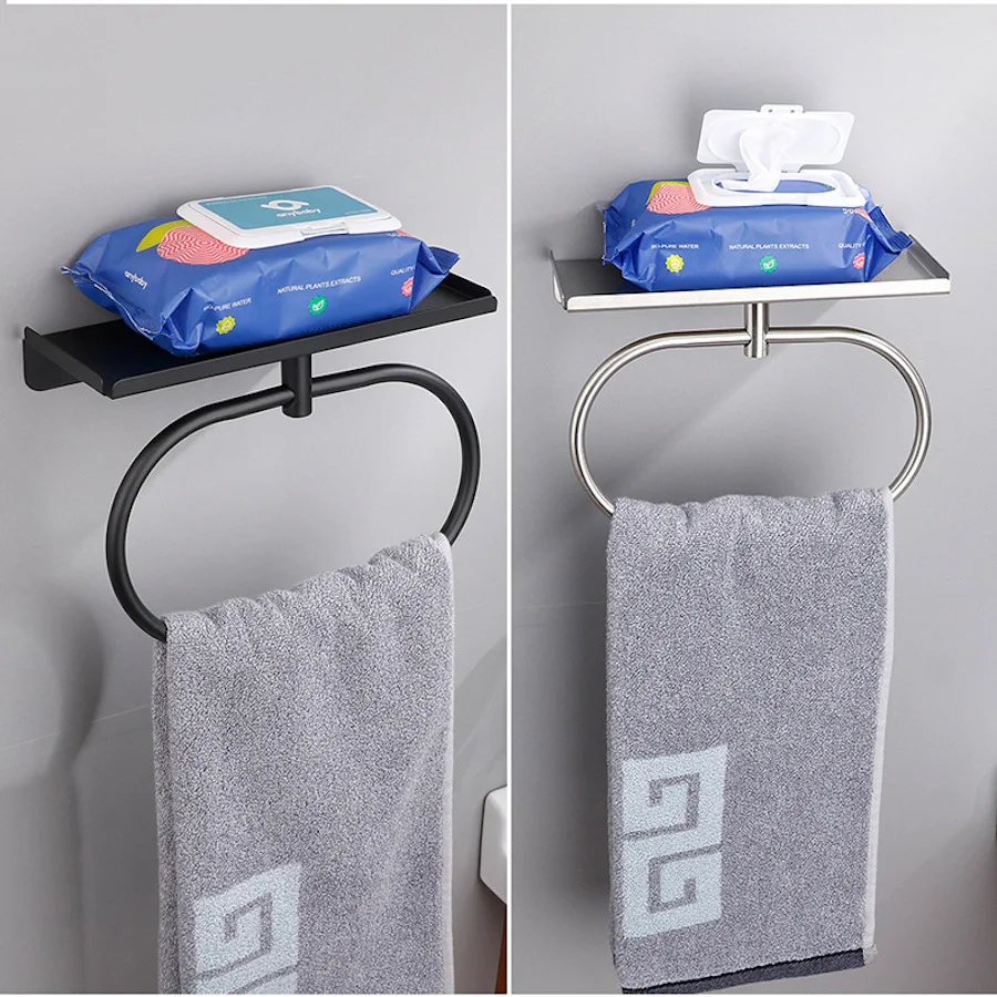 

Кольцо для полотенец с полкой, держатель для туалетной бумаги из нержавеющей стали без перфорации, аксессуары для ванной комнаты и отеля, держатель для полотенец для рук