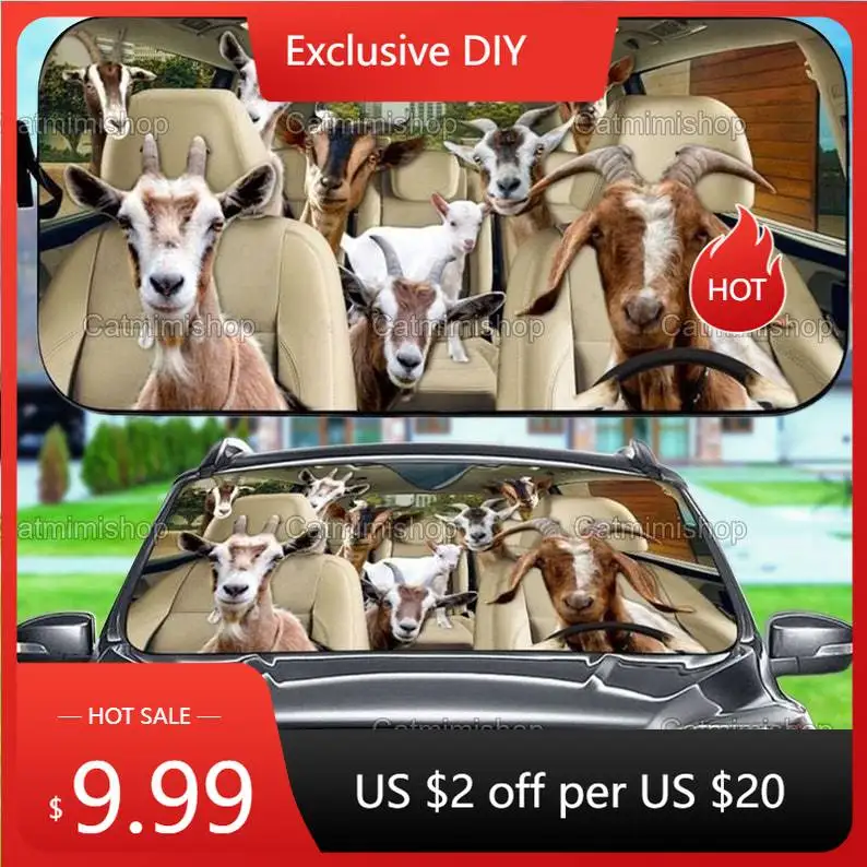 Goat Family Car Sun Shade, Funny Goat Sun Shade, Goat Car Windshield, Windshield Sun Shade, Farm Car Sun Shade, New Car Gifts LN