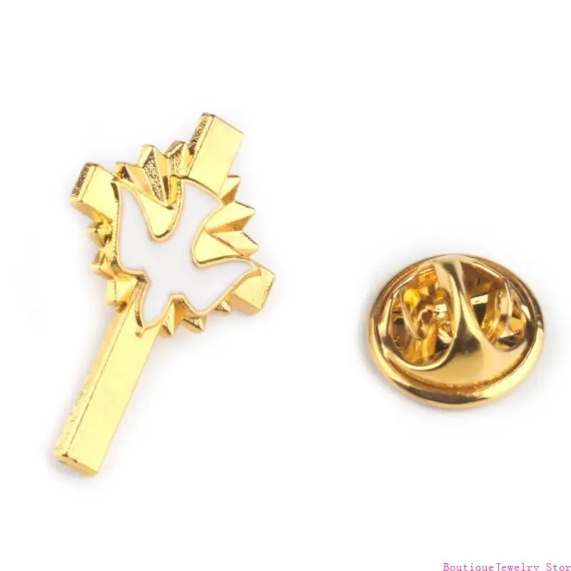 E1PE Trendy Doves Crosses Brooch Badge Adornment for Personalized Enhancement