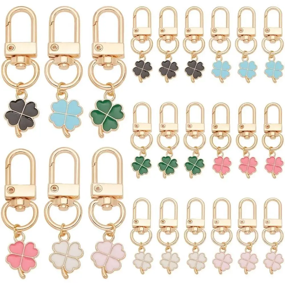 10-30pcs Clover Keychain 6 Colors Four Leaf Key Chain Alloy Shamrock Enamel Pendant Lucky Bag Decorations for Car Key making kit