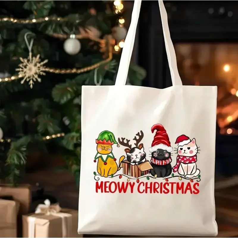 

Cute Christmas Tree Cats Canvas Tote Bag Festive, Reusable, Large Capacity Perfect for Gifts or Shopping Handbags Gift