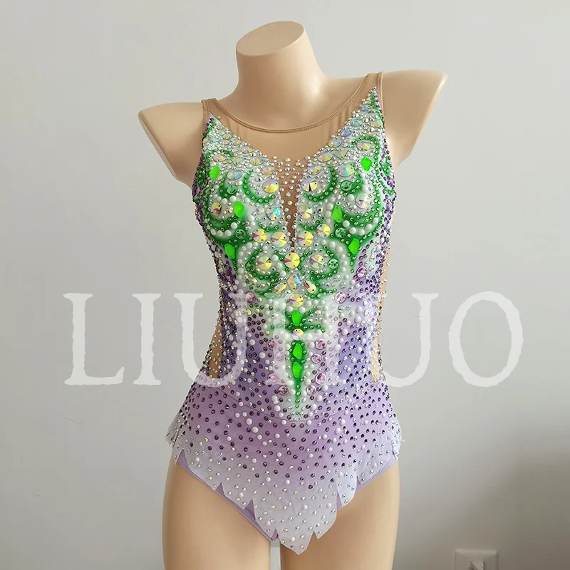 LIUHUO الجمباز الإيقاعي يوتار التدرج بلا أكمام أداء التشجيع التنافسي للأطفال BD9458