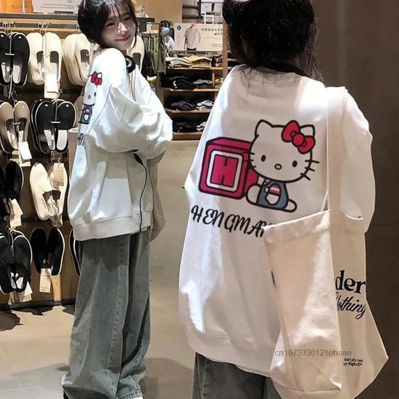 Sanrio hello kitty em torno do pescoço hoodie estudantes do sexo feminino outono novo solto design simples pulôver versão coreana versátil tendência topo