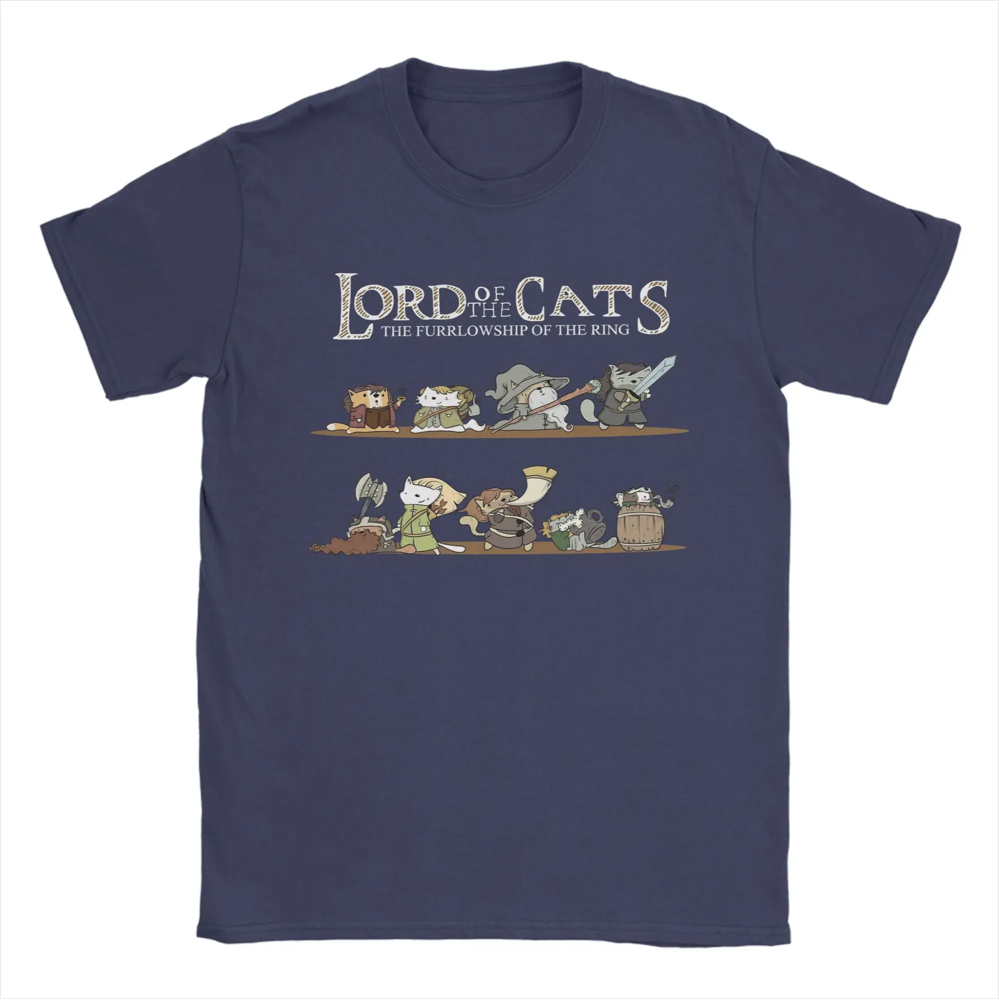 Men T-Shirt L-Lords Of The R-Rings Cats Furllowship Humorous Cotton Tee Shirt Short Sleeve  T Shirts Crew Neck Tops Original