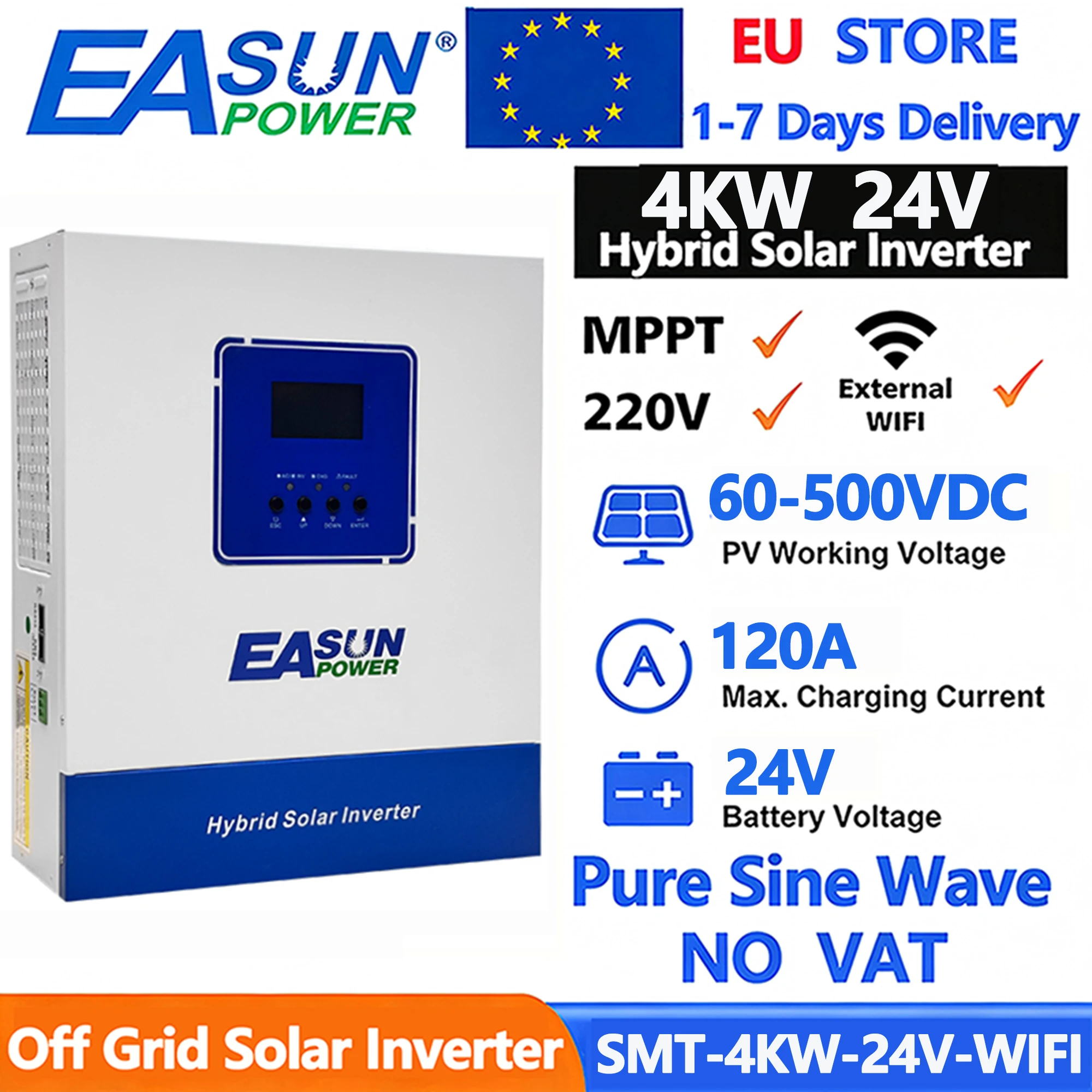 EASUN POWER 6.2KW 4KW 2KW Hybride Solar Inverter 48V 24V 12V 220VAC Ingebouwde 120A MPPT Solar Controller Zuivere Sinusgolf Off-Grid Inverter Met WIFI EU Voorraad