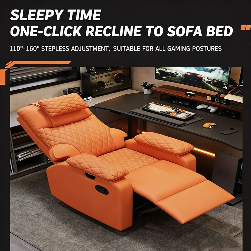 Extendable Foldable One Seat PU Leather Sofa With Metal Frame Minimalist Design Cooling & Reclining Features Massage Revolving
