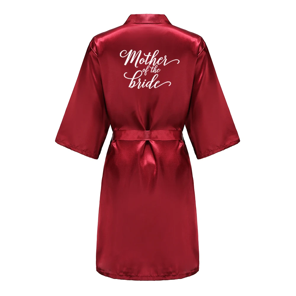 Burgundy Bridesmaid Mother of The Bride Robes With White Letters Wedding Gift Women Satin Bridal Party Bathrobe