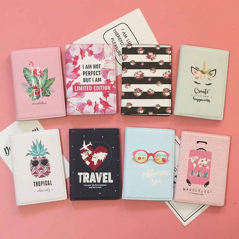 Fashion Men Women Travel Leather Passport Holder Card Case Protector Cover Floral Wallet Bags Flower Passport Cover for girls