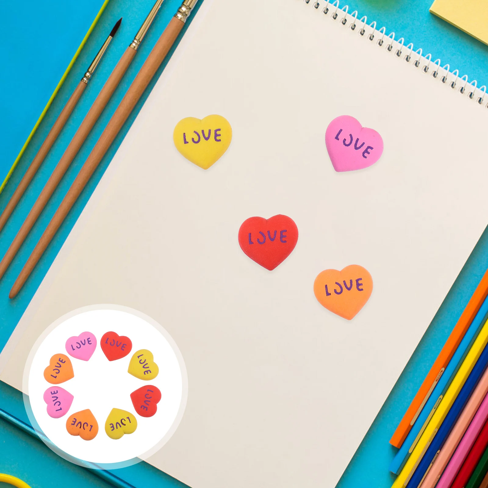 

20pcs Shape Eraser Cute Cartoon Rubber Heart Shape Eraser School Supplies Kids Stationery Gift Small Size Lightweight