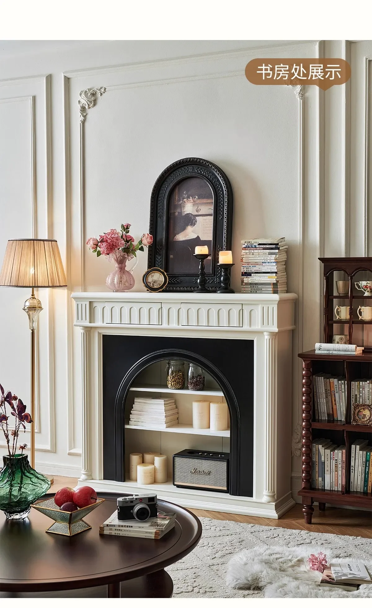 

French cream style solid wood fireplace cabinet modern simple living room European decorative cabinet foyer entrance cabinet