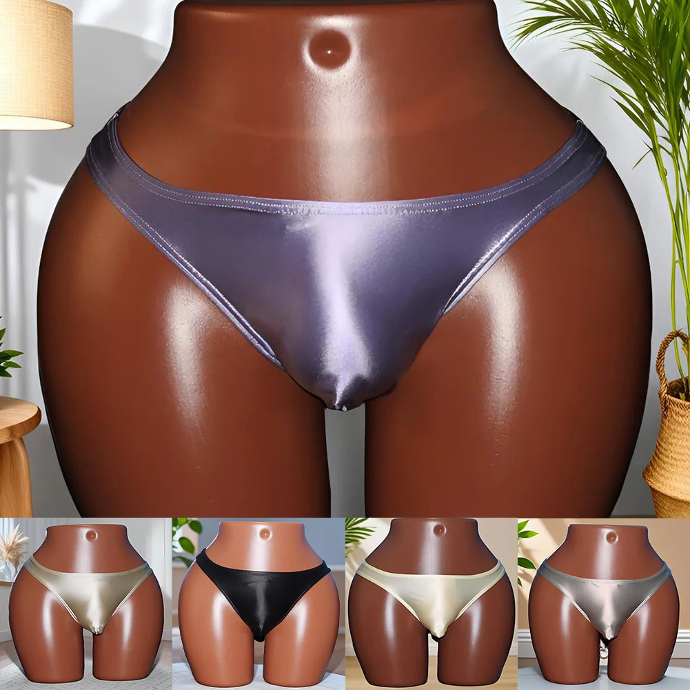 Men Sexy Briefs Thongs Satin-like Smooth Briefs Underwear Half-covered Butt U Shape Pouch Erotic Lingerie Underpant