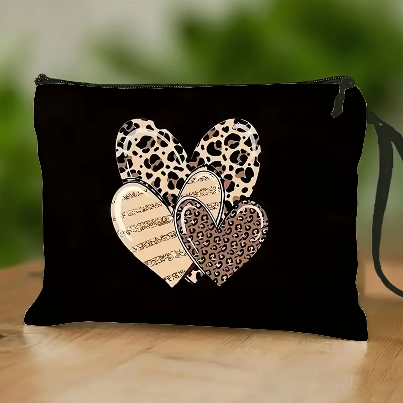 

Leopard Print Heart Toiletry Bag - Lightweight Travel Organizer with Zipper Closure & Top Suitable for Cute Cosmetic Cas