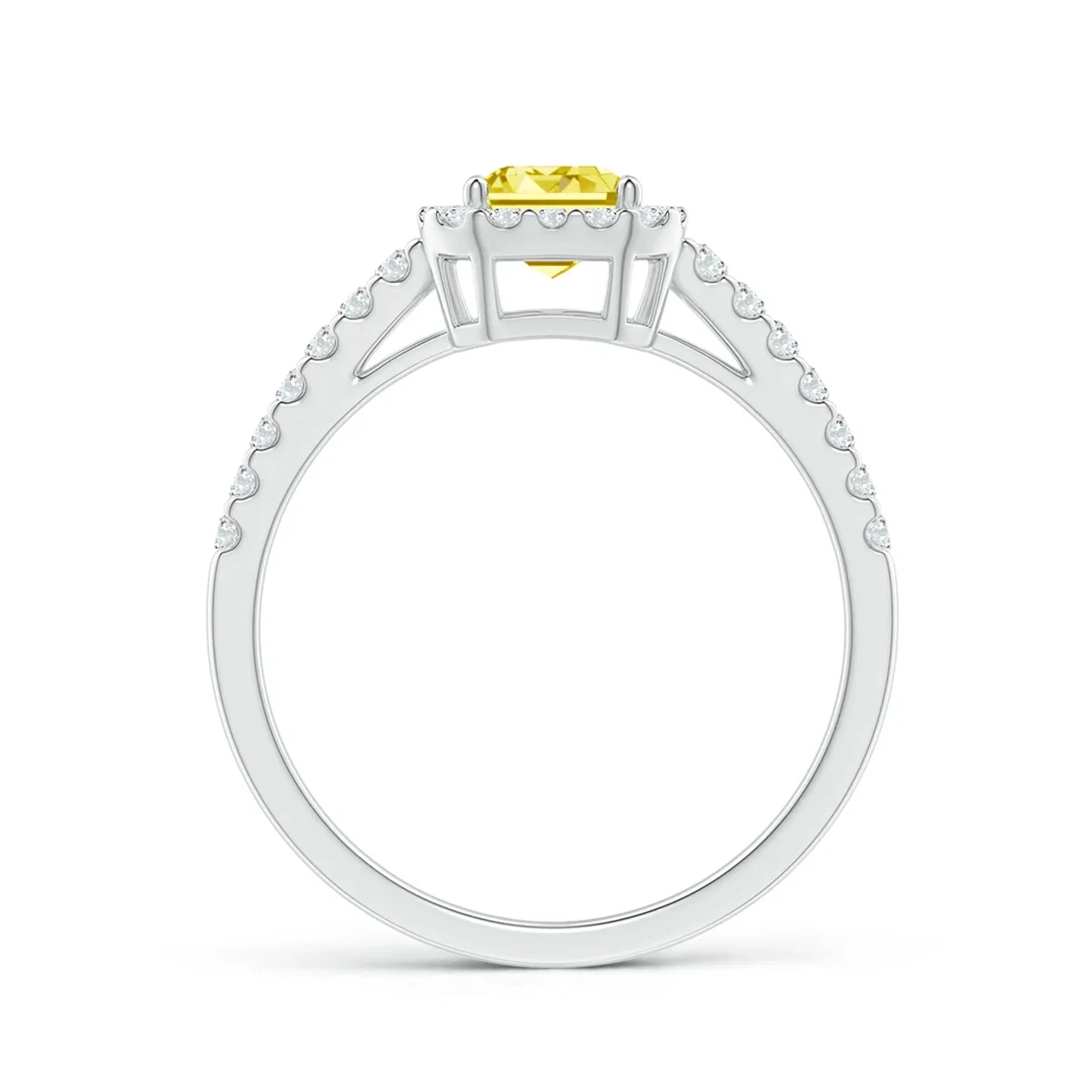 IGI Certified Yellow Emerald Cut Lab Created Diamond Ring Halo Style Lab Diamond Half Eternity Ring 9K/14K/18K Solid Gold Ring