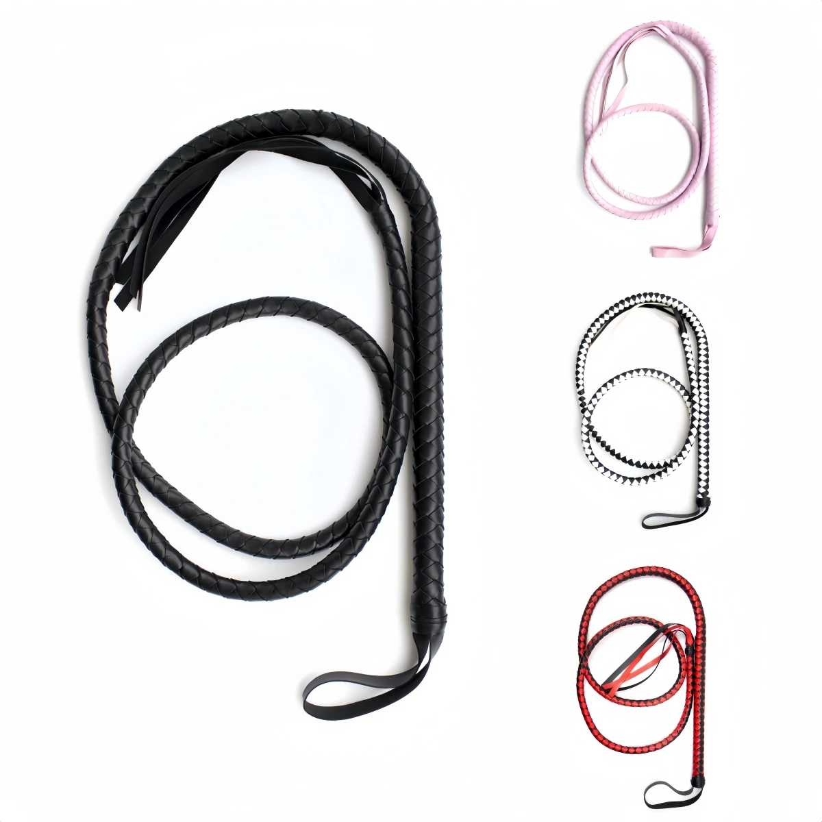 190cm Black & Red PU Leather Equestrian Snake Riding Whip for Stage Performance Props Cosplay And Role-playing Games