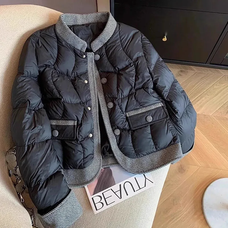 

Women Cotton Padded Coats Autumn Winter Lightweight Fashion Contrast Color Short Quilted Jacket Outerwear Warm Overcoats