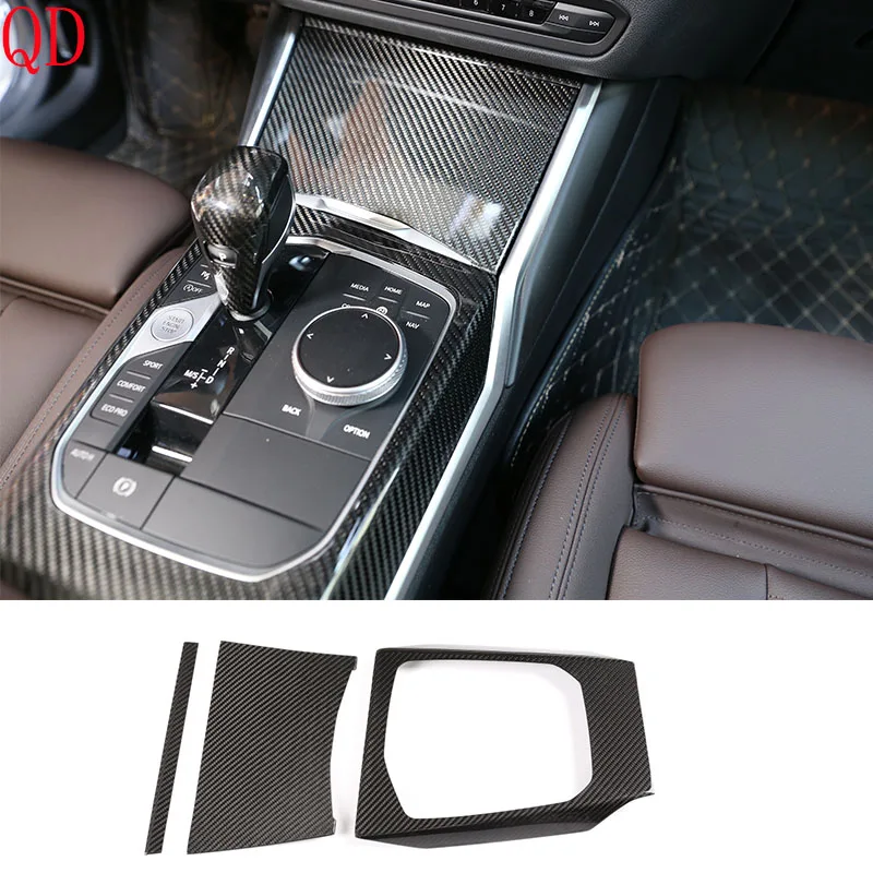 For BMW 3 4 Series G20 G28 G22 2020-2026+ABS Carbon Fiber Car Center Control Gear Panel Cover Decorative Sticker Accessories LHD
