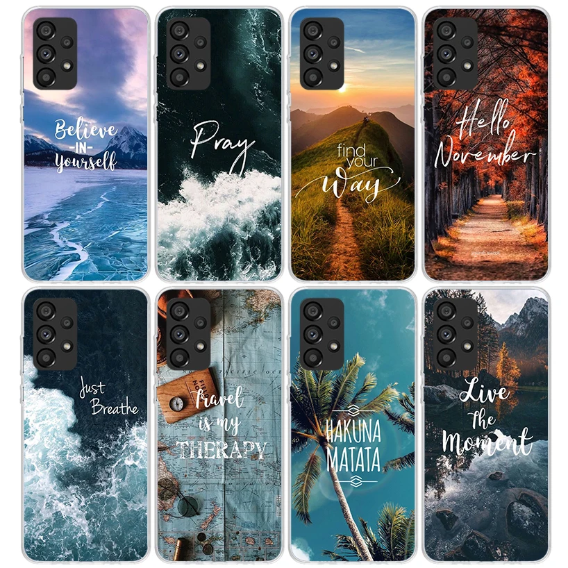 Travel Mountain Beach Proverb Phone Case For Samsung Galaxy A15 A14 A13 A12 A55 A54 A53 A52S A25 A24 A35 A34 A23 A33 A22 A32 A05