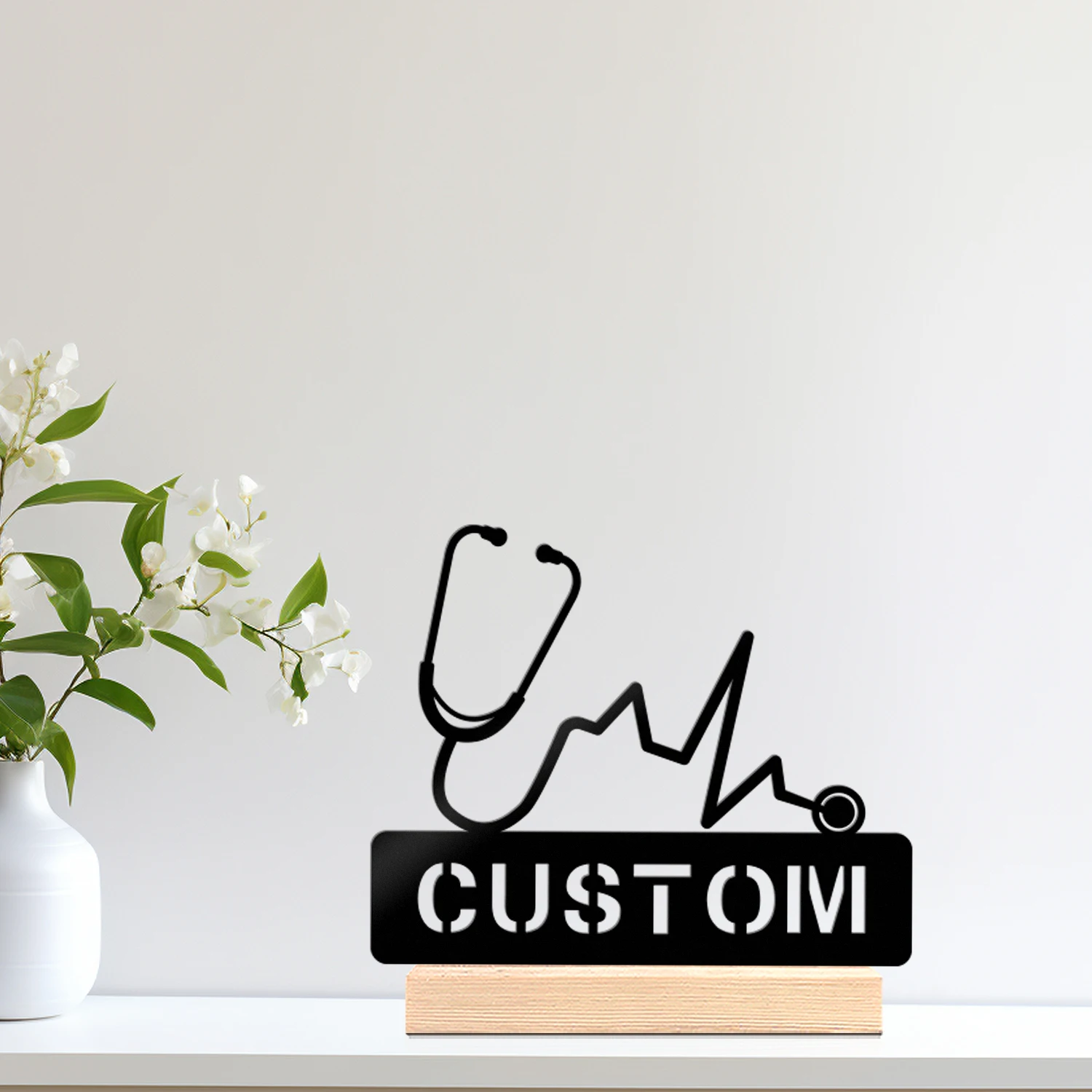 1 pièce d'ornement métallique avec noms personnalisables, nom personnalisé, équipé d'une base en bois, décoration artistique, décoration de bureau
