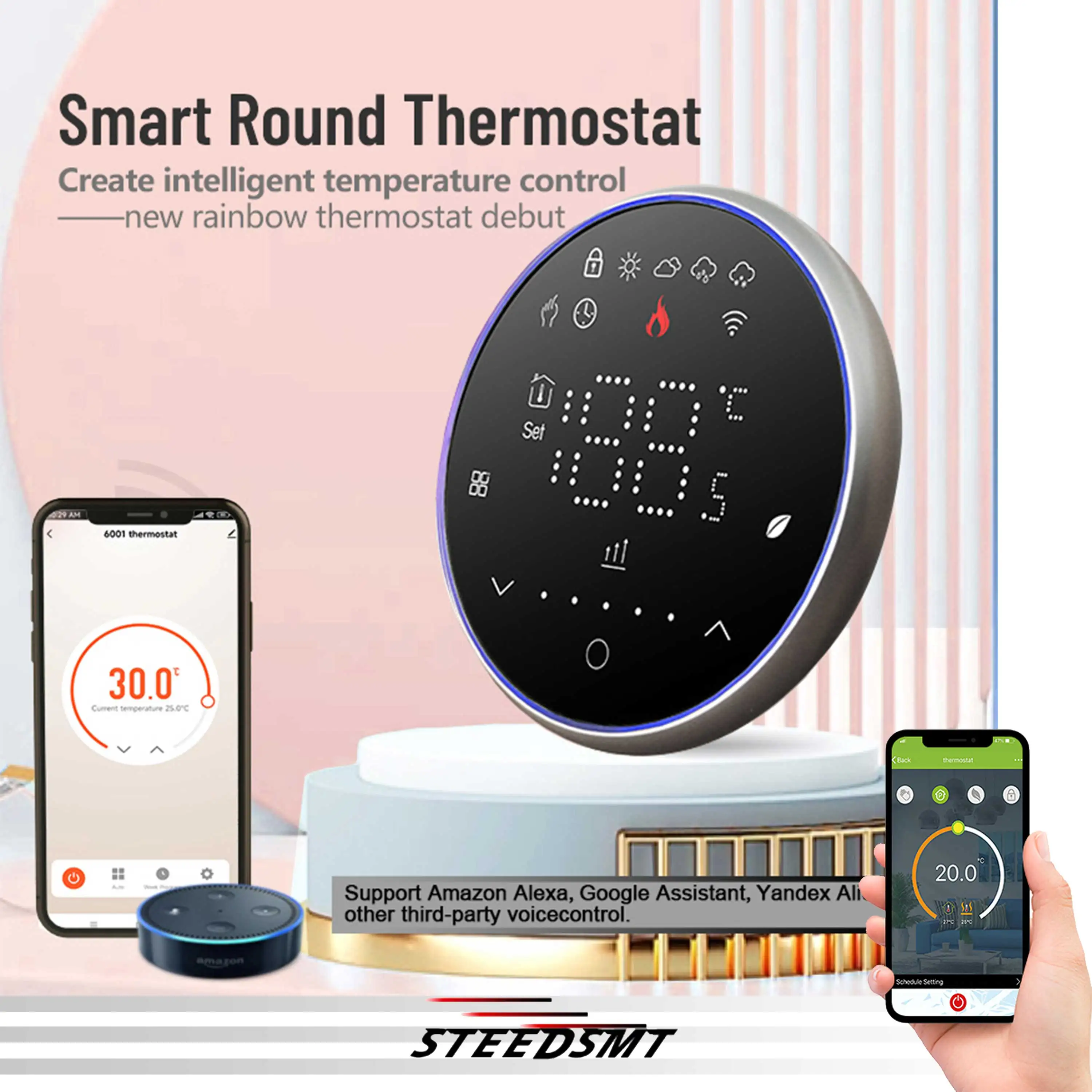 Circular Energy-Saving LED Thermostat for Room Warmth Adjustment,Suitable for Boiler,Actuator,Electric Heating Film WIFI Control