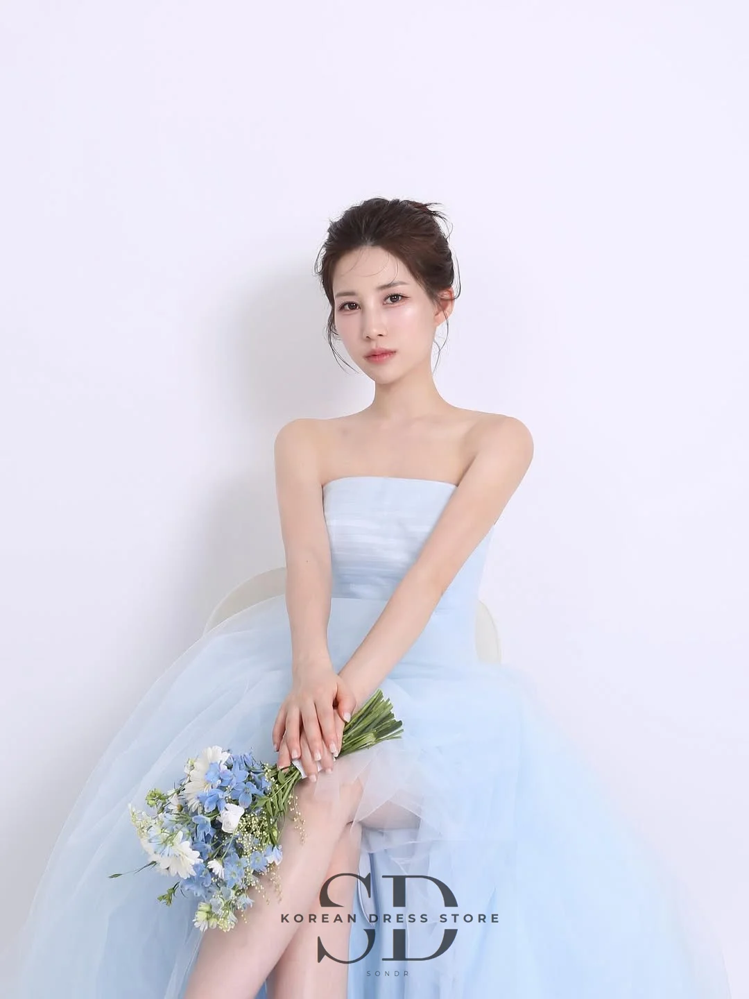 Sondr Light Blue Korean Wedding Dresses Strapless Customized Bridal Self-Wedding Dress Photo Shoot Corset Evening Party Gown