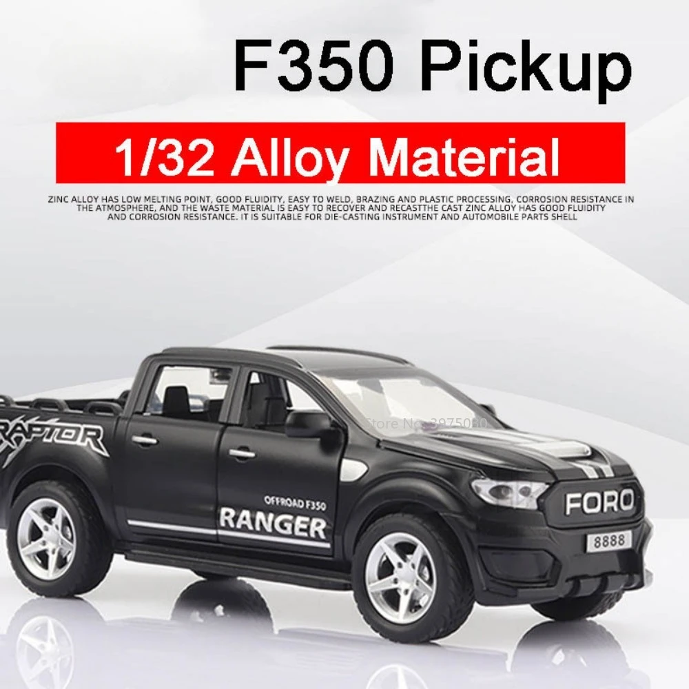 1/32 Raptor F350 Pickup Alloy Car Model Diecasting Metal Simulation Children Toy Detachable Spare Wheel Vehicles for Kids Gifts