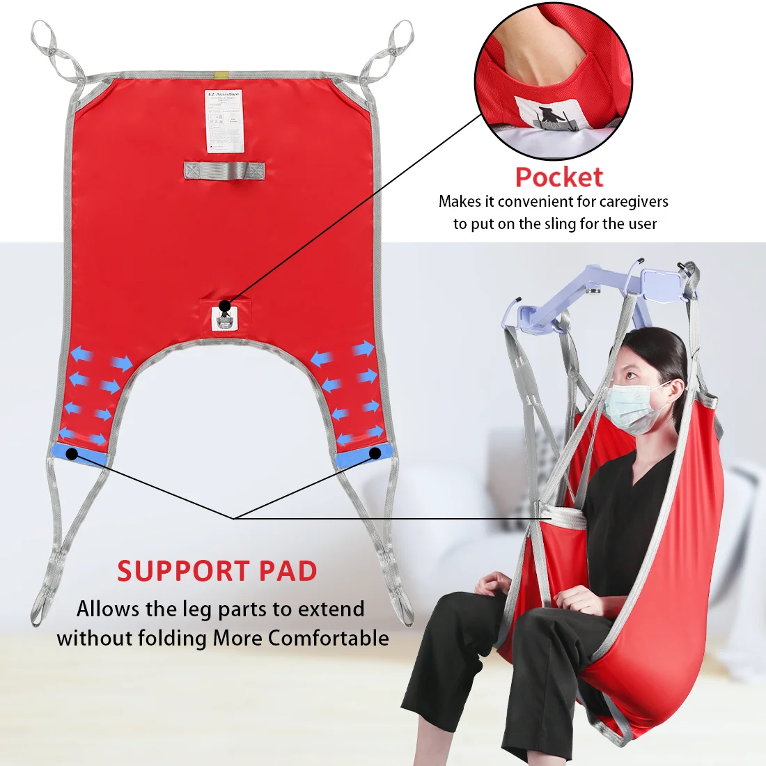 

Ehucon Раздельная Слинг-Система для Подъема Пациентов - Полноценный Трансферный Пояс с Поясничной Поддержкой для Позиционирования в Подъемнике, Пожилых и Инвалидов (Макс. Нагрузка 227кг)