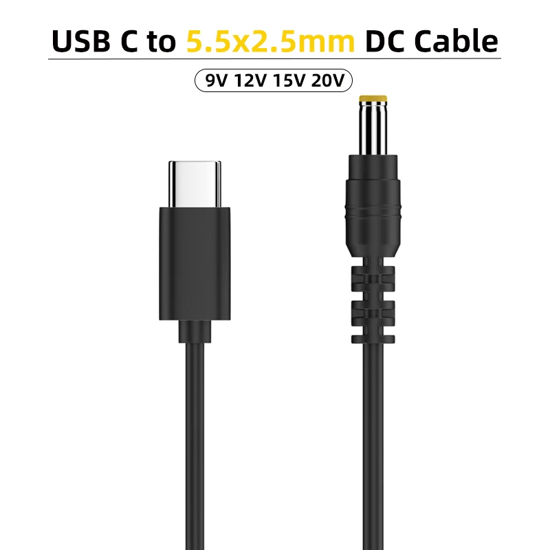 

USB C to 9V 12V 15V 20V 5.5x2.5mm DC Jack Plug Adapter Type C PD Charging Cable Cord for LCD Monitors Cine Broadcast Radio