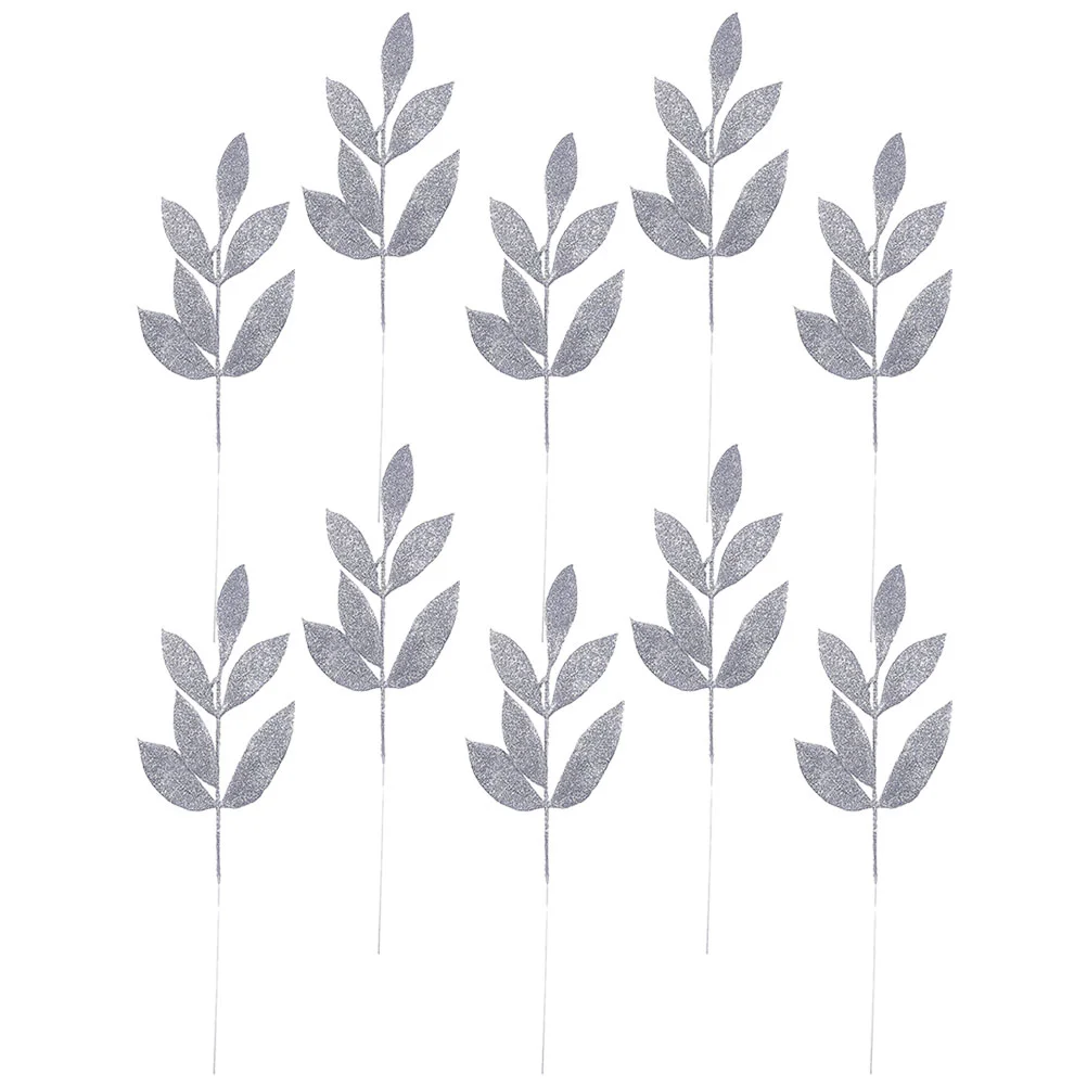 

10 Pcs Christmas Gold Pink Leaf Tree Garland Decoration 10pcs (Silver) Leaves Picks Xmas Decorations