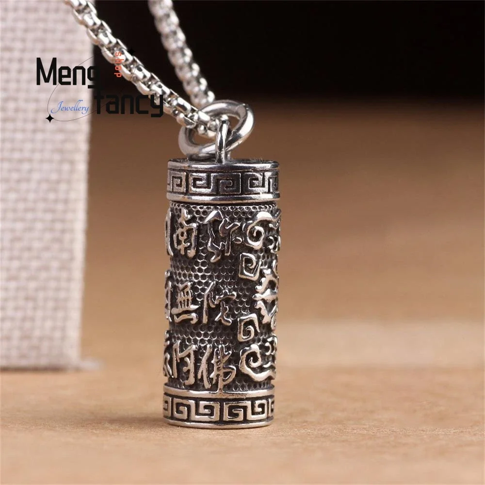 

Vintage Silver Shurangama Mantra Titanium Steel Gaow Box Pendant Simple Exquisite High-grade Luxury Fashion Jewelry Holiday Gift