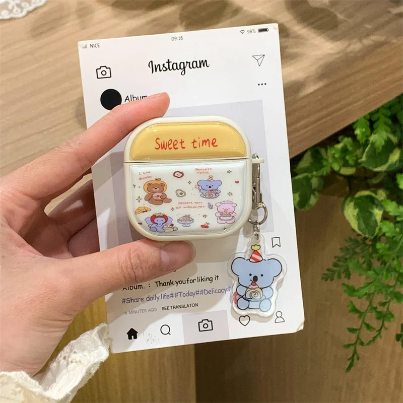 

For earphone charging box cover for airpods 4 3 2 airpods pro 2 4 airpods 4 3 2 Cute Animal with Pendant Headhone case Capa
