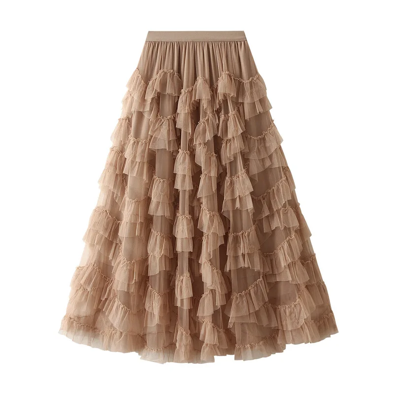 ファッションメッシュスカート女性のハイウエスト A ライン糸スプライシングルーズスカート多機能 2025 新しいプリーツスカートプリンセススカート