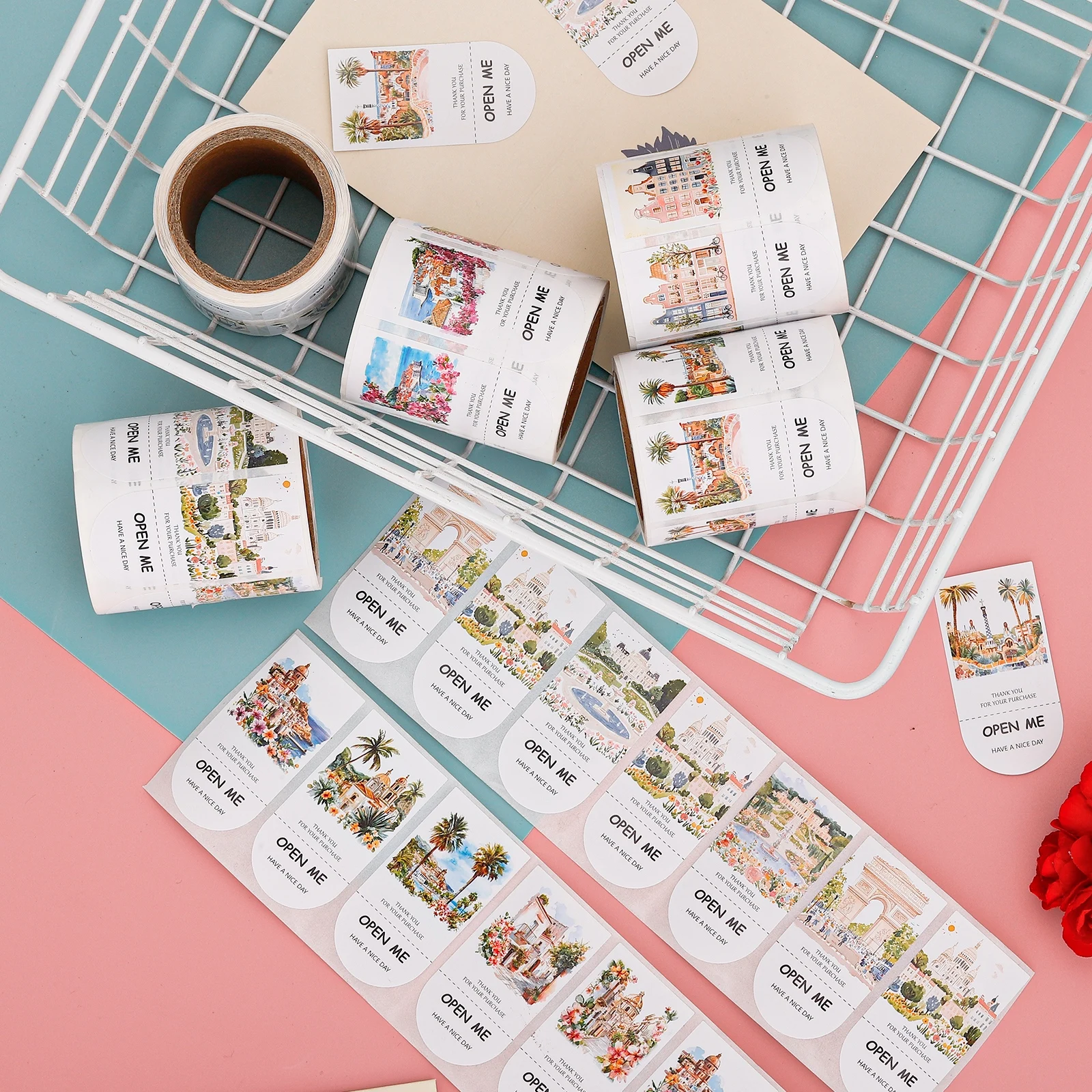 World Landscape Illustration Stickers Travel Suitcase Decorative Sticker Notebook Stationery Gift Packaging 150pcs/Roll