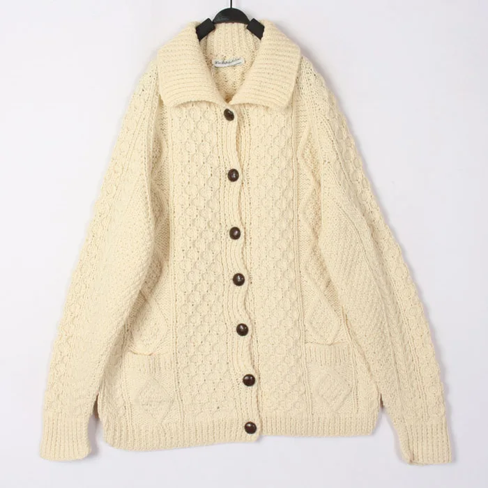 

Осенне-зимний винтажный белый вязаный кардиган из шерстяной пряжи с 3D-узором в виде цветов, длинный рукав, стандартная длина