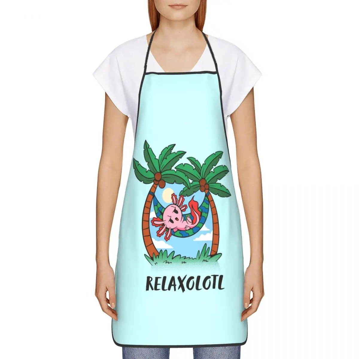 Unisex Holiday Relaxolotl Axolotl Bib Apron Adult Women Men Chef Tablier Cuisine for Cooking Kitchen Cartoon Salamander Painting