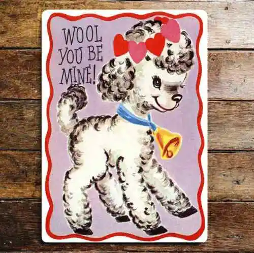 Wool You Be Mine Lamb Heart Valentine Metal Sign Plaque