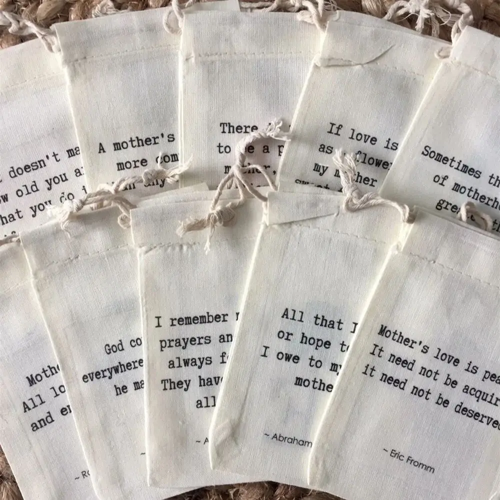 25PCS Famous Mom Quotes Mother's Day Favors / Custom Muslin Cotton Bags(Item 1529A)