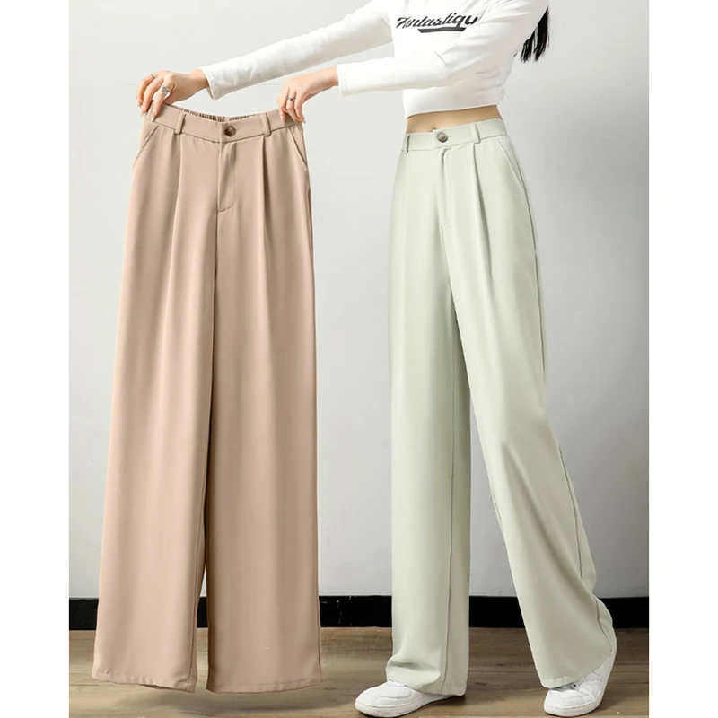 

Spring Summer 2024 New Ladies Comfortable Wide-Leg Pants Women's Fashion High Waist Slim Straight Pants Slim Loose Button Pants