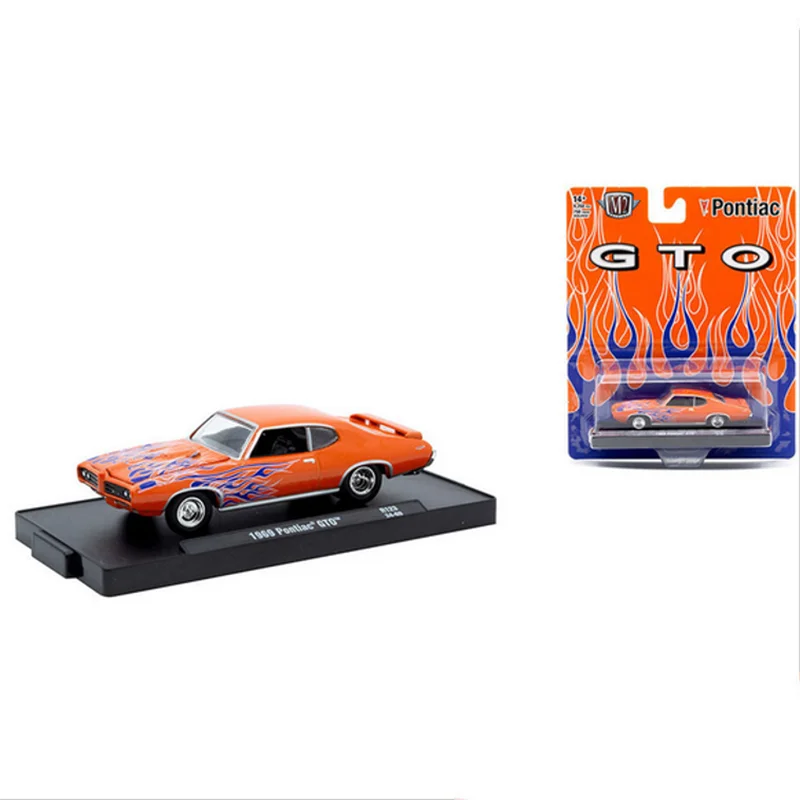 Máquinas M2 escala 1:64 aleación fundida 1969 Pontiac GTO juguetes coches deportivos modelo clásicos regalos para adultos recuerdo pantalla estática