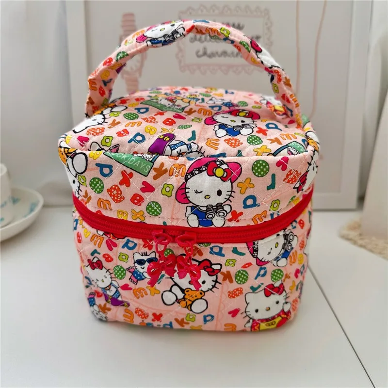 

Hello Kitty Makeup Bag Kawaii Girl Gift Anime Children Toy Women Accessories Large Capacity Cotton Makeup Storage Bag Wholesale