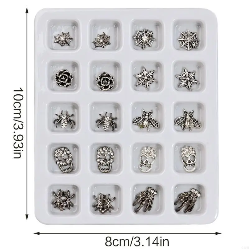 q1fb วินเทจโกธิคอัลลอยเล็บ Art Charms Punk Halloween Silver Skull Art Art